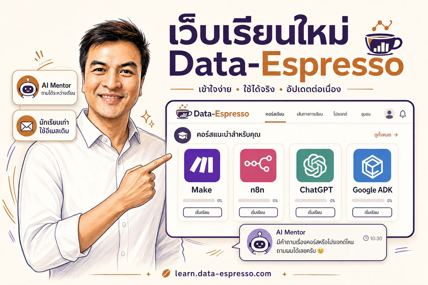 ตัวอย่าง AI Mentor บน Data-Espresso Learn